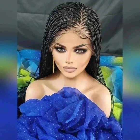 ๐ Braided full Lace Wig: African-Inspired, Black wig Human-Synthetic, "YARA" - Picture 13 of 16